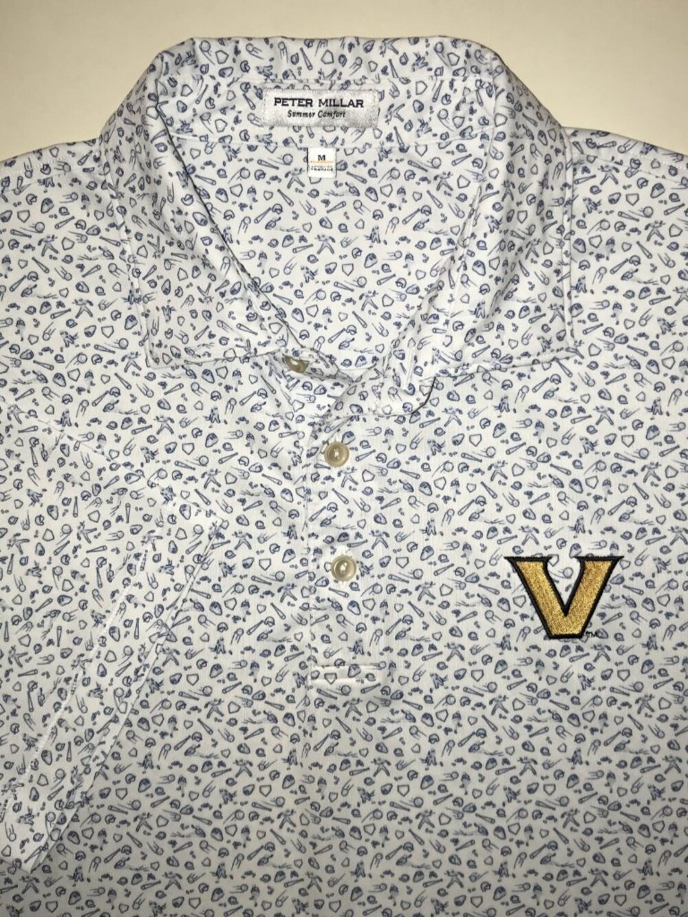 Men Peter Millar Summer Comfort Vanderbilt Commodores Baseball Print Polo-Size M